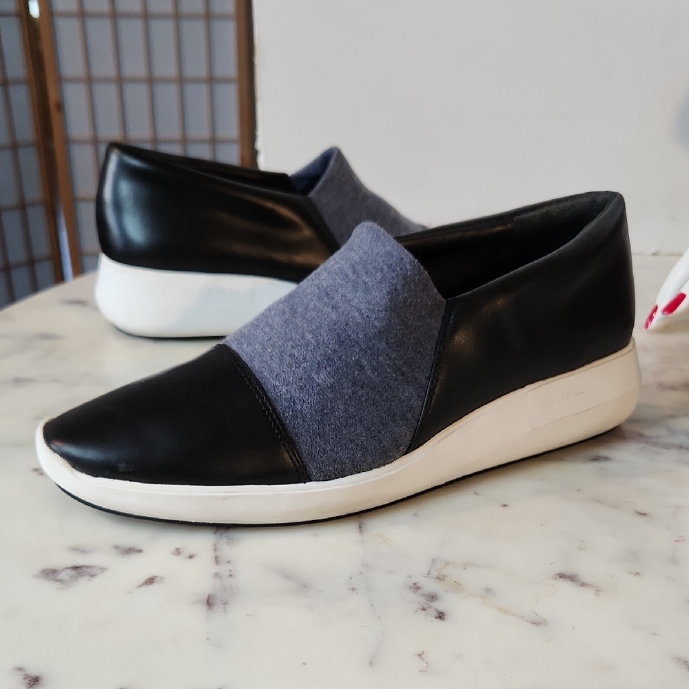 Via Spiga Morgan Black and Gray Slip-On Shoes Sz 8